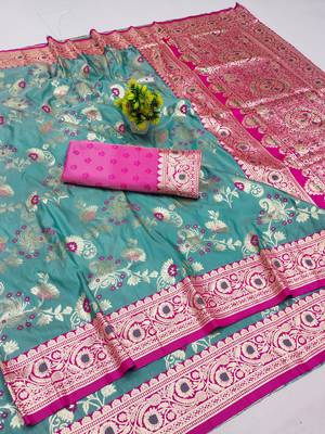 Blue Art silk blend kanjivaram Art silk blend saree with blouse 1