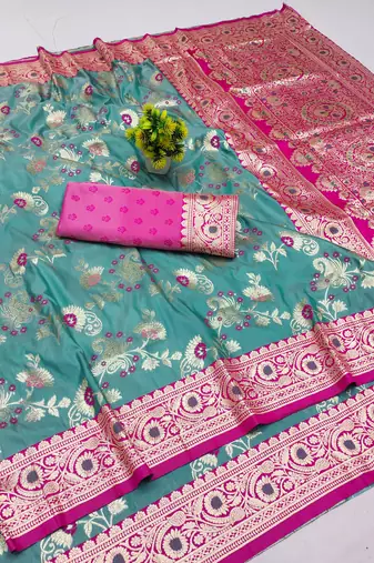 Blue banarasi Art Silk kanjivaram Art Silk saree with blouse