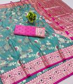 Blue banarasi Art Silk kanjivaram Art Silk saree with blouse