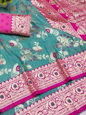 Blue Art silk blend kanjivaram Art silk blend saree with blouse 3
