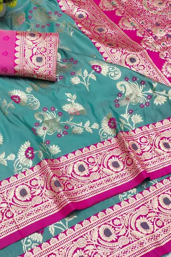 Blue Art silk blend kanjivaram Art silk blend saree with blouse