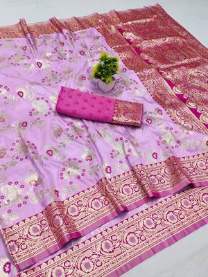 Purple Art silk blend kanjivaram Art silk blend saree with blouse 1