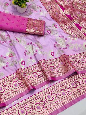 Purple Art silk blend kanjivaram Art silk blend saree with blouse 3