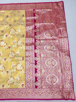 Yellow banarasi Art Silk kanjivaram Art Silk saree with blouse 2