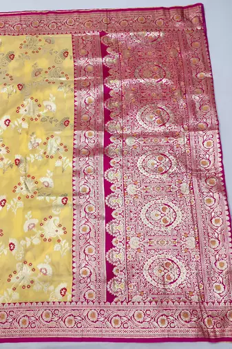 Yellow Art silk blend kanjivaram Art silk blend saree with blouse