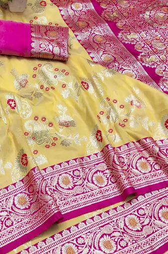 Yellow Art silk blend kanjivaram Art silk blend saree with blouse