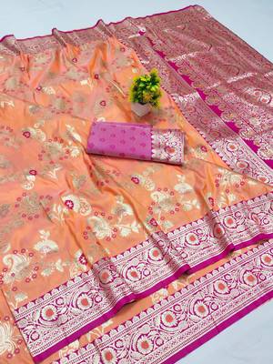 Orange Art silk blend kanjivaram Art silk blend saree with blouse 1