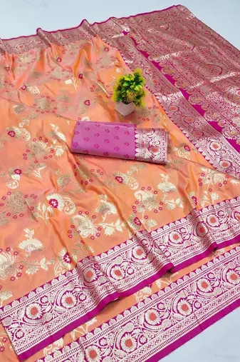 Orange banarasi Art Silk kanjivaram Art Silk saree with blouse