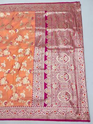 Orange Art silk blend kanjivaram Art silk blend saree with blouse 2