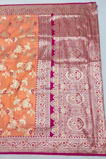 Orange Art silk blend kanjivaram Art silk blend saree with blouse