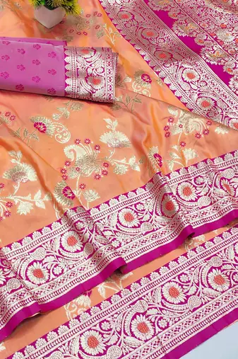 Orange Art silk blend kanjivaram Art silk blend saree with blouse
