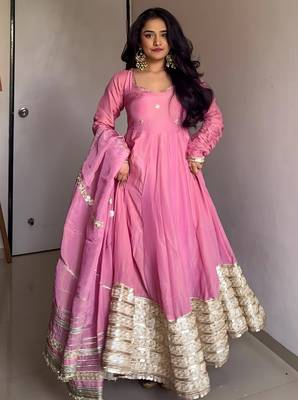 PINK VICHITRA SILK EMBROIDERY  PARTY WEAR SUIT SET  1