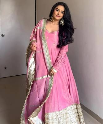 PINK VICHITRA SILK EMBROIDERY  PARTY WEAR SUIT SET  3