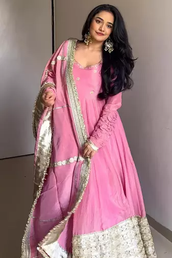 PINK VICHITRA SILK EMBROIDERY  PARTY WEAR SUIT SET 