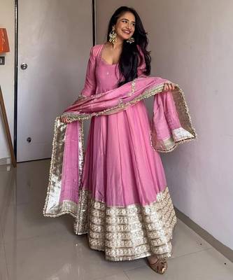 PINK VICHITRA SILK EMBROIDERY  PARTY WEAR SUIT SET  4