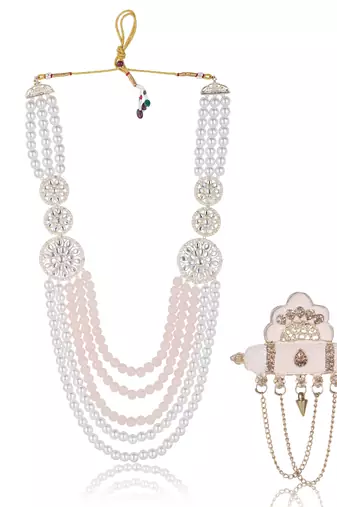 Premium Beaded Groom Mala with Elegant Brooch