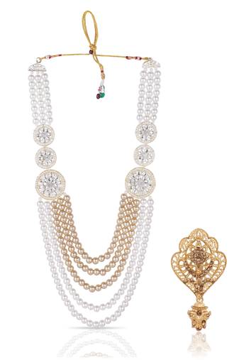 Premium Beaded Groom Mala with Elegant Brooch