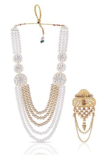 Premium Beaded Groom Mala with Elegant Brooch