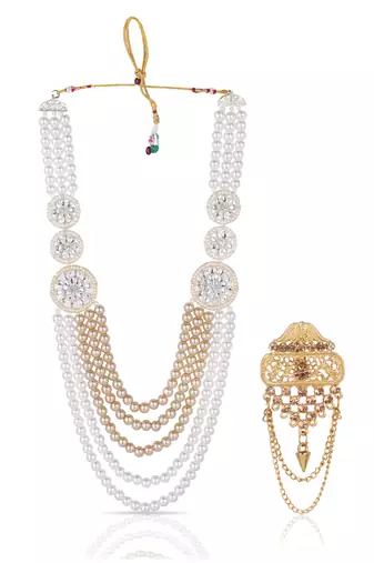 Premium Beaded Groom Mala with Elegant Brooch