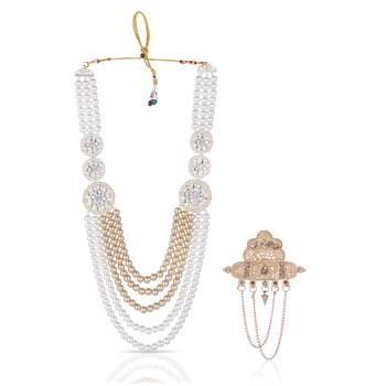 Premium Beaded Groom Mala with Elegant Brooch 1