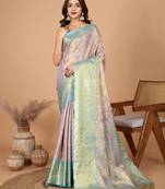 Baby pink woven banarasi design saree with blouse piece