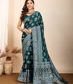Rama green woven patola saree with blouse piece