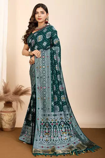 Rama green woven patola saree with blouse piece