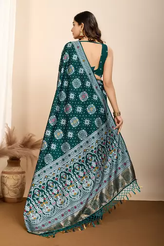 Rama green woven patola saree with blouse piece