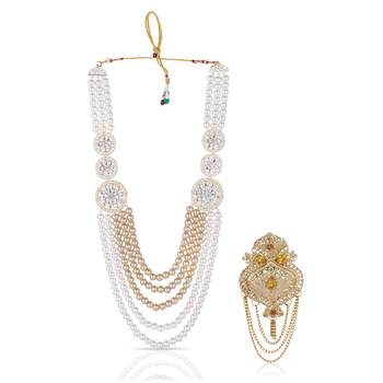 Royal Multi-Layered Groom Sherwani Mala with Decorative Brooch 1