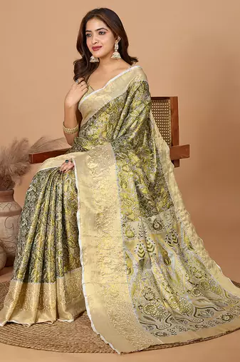 Mehendi woven banarasi design saree with blouse piece