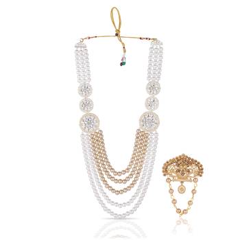 Royal Multi-Layered Groom Sherwani Mala with Decorative Brooch 1