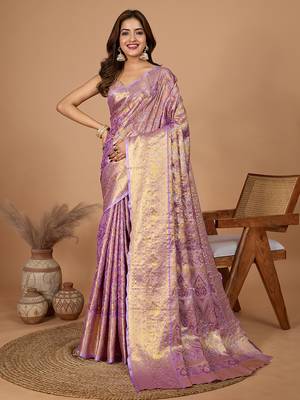 Purple woven banarasi design saree with blouse piece 1