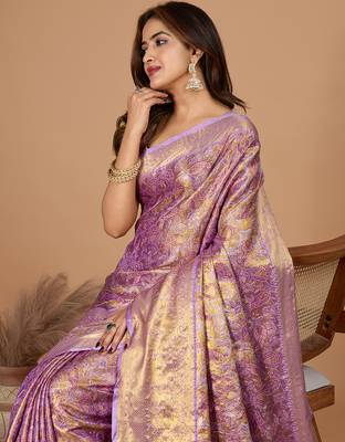 Purple woven banarasi design saree with blouse piece 2