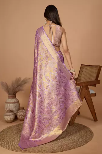 Purple woven banarasi design saree with blouse piece