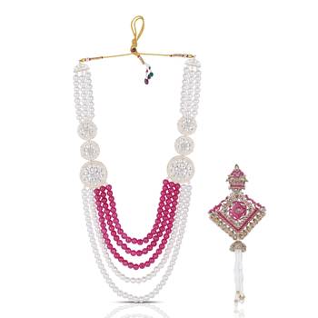 Royal Multi-Layered Groom Sherwani Mala with Decorative Brooch 2