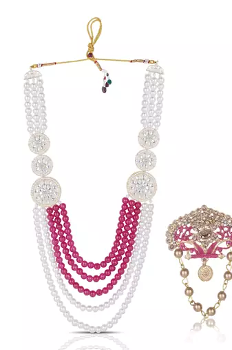 Handcrafted bead mala with artisan brooch     handmade charm