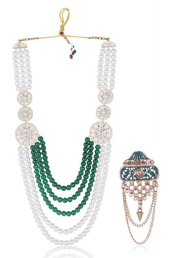 Royal Multi-Layered Groom Sherwani Mala with Decorative Brooch
