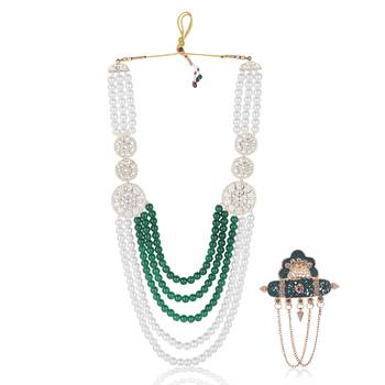 Royal Multi-Layered Groom Sherwani Mala with Decorative Brooch 1