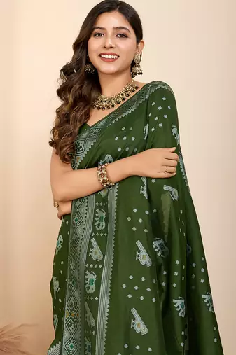 Green woven patola saree with blouse piece