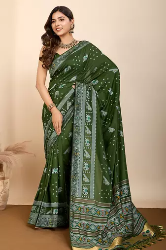 Green woven patola saree with blouse piece