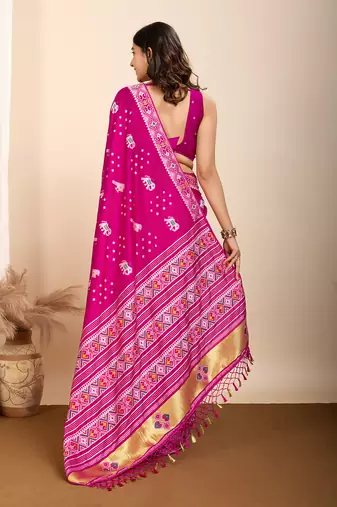 Pink woven patola saree with blouse piece