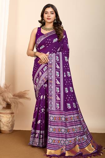 Purple woven patola saree with blouse piece