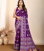 Purple woven patola saree with blouse piece