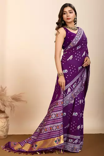 Purple woven patola saree with blouse piece