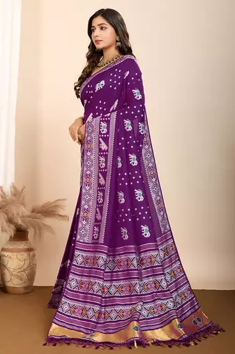 Purple woven patola saree with blouse piece