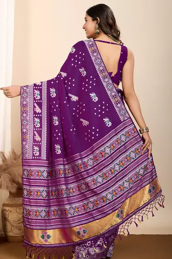 Purple woven patola saree with blouse piece