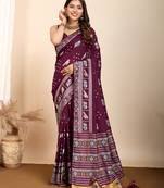 Wine woven patola saree with blouse piece