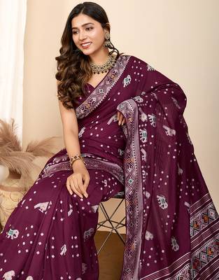 Wine woven patola saree with blouse piece 2
