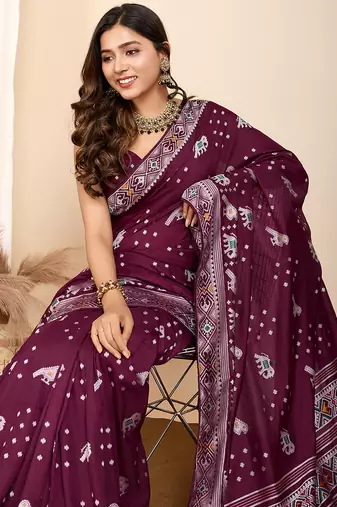 Wine woven patola saree with blouse piece