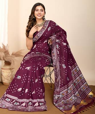 Wine woven patola saree with blouse piece 3